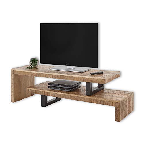 BEED TV-Lowboard Massivholz Mango individuell verstellbar - hochwertiges TV-Board im Industrial Style für Ihr Wohnzimmer - 140 x 45 x 40 cm (B/H/T)