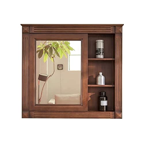 Wandschrank aus Holz mit Schminkspiegel und Schiebetür rustikale braune Schränke Badezimmermöbel Badezimmer Massivholz Badezimmer Spiegel