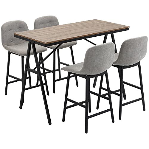 HOMCOM Bartisch mit Barhocker Set, 5-teilige Essgruppe, Küchentisch, Bistrotisch mit 4 Stühlen, Bartisch Set für Küche, Wohnzimmer, Metall, Hellbraun, 120 x 60 x 91 cm