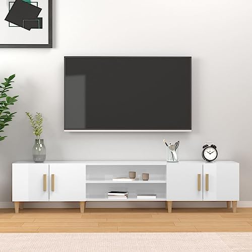 FIRBNUS TV-Schrank Hochglanz-Weiß 180x31,5x40 cm Holzwerkstoff TV Cabinet TV Unterschrank TV Schrank Holz Sideboard Holz Sideboard Industrial Wonzimer Möbel TV Board Lowboard Holz Fernseher Schrank