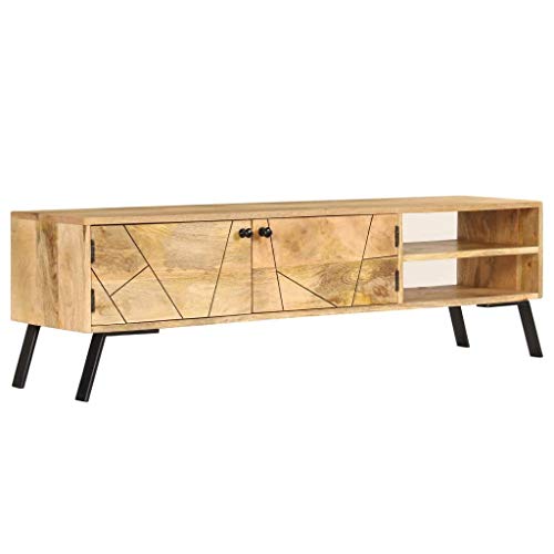mewmewcat Schrank Rustikal Fernsehtisch Tisch Holz Board Mit Stauraum Massivholz Mango 140 x 30 x 40 cm