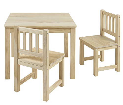 Bomi Stabile Kindermöbel: Tisch mit Stühle Amy aus Kiefer Massiv Holz | unbehandelt und unlackiert | naturbelassene Sitzmöbel für Kinder | Kleinkinder Tisch mit Stuhl