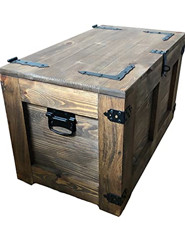 weeco Holztruhe Schatztruhe Aufbewahrungsbox mit vier Räder. 24kg, 80x45cm Holzkiste Truhe Couchtisch Beistelltisch Vintage Shabby chic klappbarem Deckel und Stauraum. Holzmobel kiste