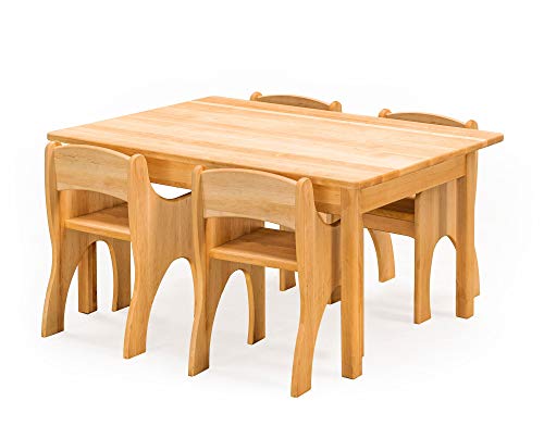 BioKinder Kindersitzgruppe Tischgruppe Levin 5-TLG. Set mit Tisch und 4 Stühlen mit Armlehnen zertifiziertem Bio-Massivholz Erle.