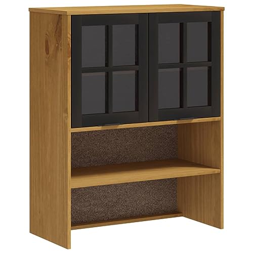 KTHLBRH Wohnzimmerschrank Esszimmerschrank Vielseitiges Sideboard Aufsatz für Highboard mit Glastüren FLAM Massivholz Kiefer für Wohnzimmer, Küche, Esszimmer