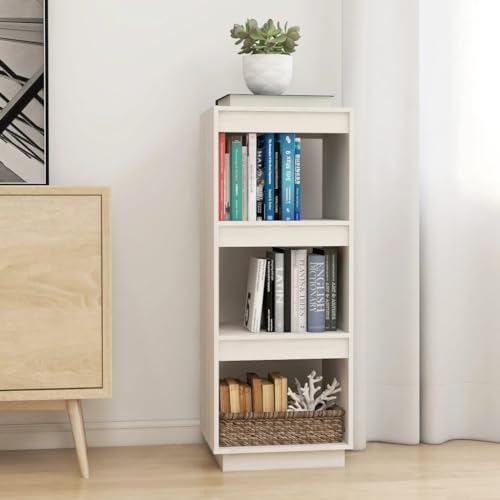 UTSRABFA Bücherregal Wohnzimmer Regal DVD Regal Schallplatten RegalBücherregal/Raumtei ler Weiß 40x35x103 cm Massivholz Kiefer Geeignet für Bad, Wohnzimmer, Balkon, Küche