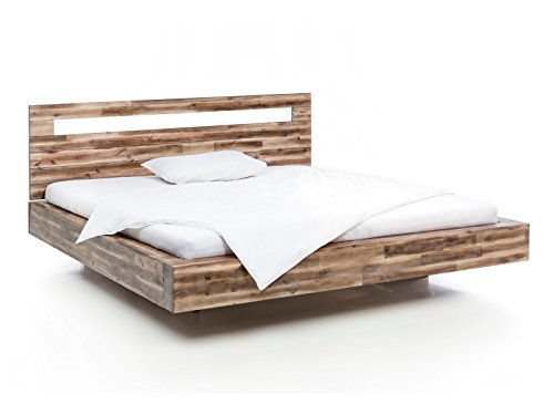 Woodkings Holz Bett 180x200 Marton I Doppelbett aus Massiv Holz Akazie Rustic I Schlafzimmer Möbel I Schwebebett mit Holzkopfteil I rustikal