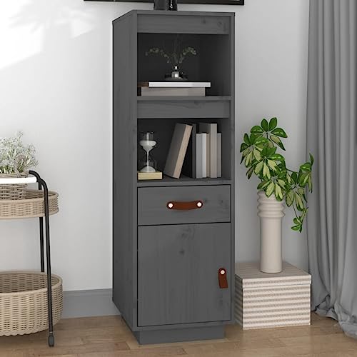 UTSRABFA Sideboard Wohnzimmer Schränkchen Bücherregal Highboard Grau 34x40x108,5 cm Massivholz Kiefer Geeignet für Flur, Arbeitszimmer, Küche, Esszimmer