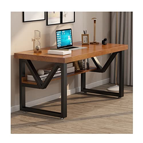 Computertisch Home-Office-Massivholz-Sc hreibtisch, Schweres Metallbein Spieltisch Besprechungstisch Esstisch, Büromöbel Mit Regal (Size : 220x80x75cm)