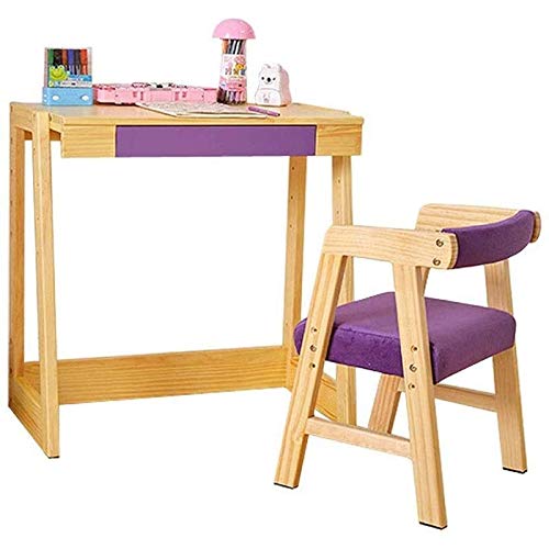 ATAAY Kindertische, Stühle, Kinderschreibtisch, Kinderschreibtische, Arbeitszimmer für Kinder zu Hause, kann Schreibtisch und Stuhl anheben, Massivholz-Arbeitstisch und Stuhl-Set