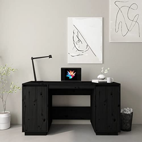 APCSA Möbel-Schreibtisch schwarz 140x50x75cm Massivholz Kiefer Büromöbel