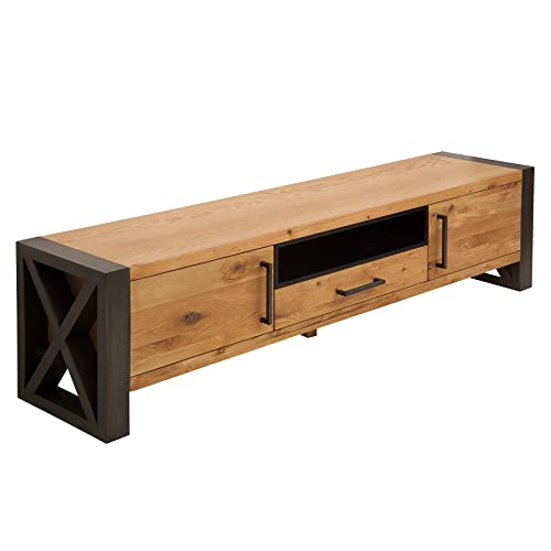 Massives TV-Board Thor 200cm Wild Eiche geölt Lowboard im Industrial Design Sideboard Wohnzimmerschrank