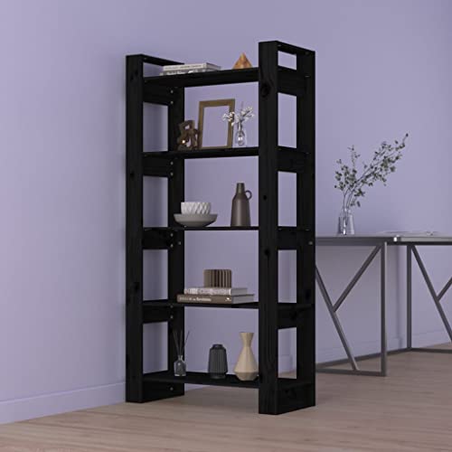 QZZCED Dekoratives Regal Wohnzimmerregal Bücherschrank Büro-Bücherregal Bücherregal/Raumteiler Schwarz 80x35x160 cm Massivholz für Büro, Arbeitszimmer, Küche