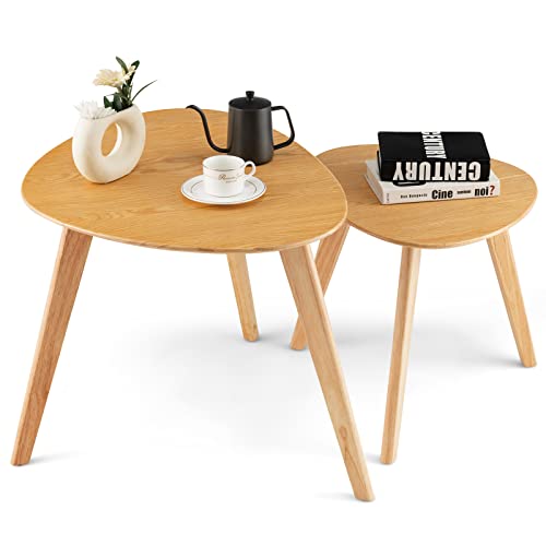 LIFEZEAL Couchtisch 2er Set, Moderner Beistelltisch Satztisch aus Holz, Wohnzimmertisch mit rutschfesten Füßen, dreieckiger Kaffeetisch für Wohnzimmer & Büro