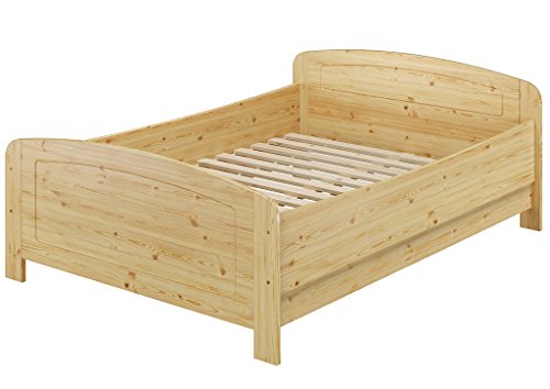 Erst-Holz® Seniorenbett extra hoch 140x200 Doppelbett Holzbett Massivholz Kiefer Bett mit Rollrost 60.44-14