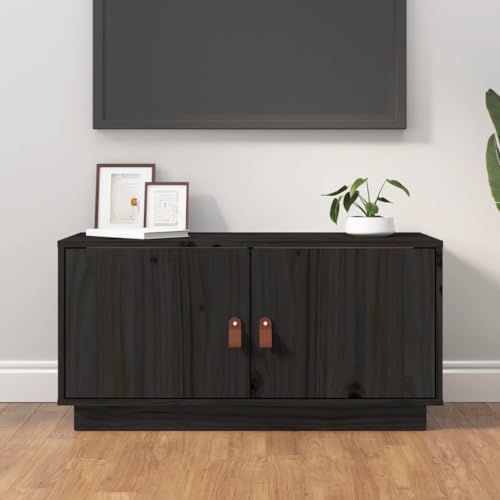 Youuihom TV-Schrank Sideboard Dekoratives Kabinett Eingangsschrank Konsole Schwarz 80x34x40 cm Massivholz Kiefer Geeignet für Wohnungen, Wohnzimmer, Eingangshallen