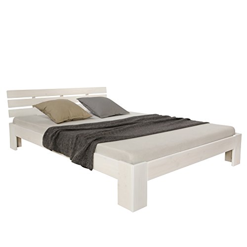 Homestyle4u 1835 Holzbett 160x200 cm Doppelbett Weiß mit Lattenrost Futonbett 160 x 200 Bettgestell Bett aus Kiefer Massivholz