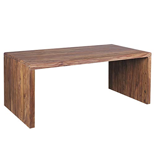 Wohnling Schreibtisch BOHA Massiv-Holz Sheesham Computertisch 200 cm breit Echtholz Design Ablage Büro-Tisch Landhaus-Stil Natur-Produkt Büro-Möbel dunkel-braun Modern Büroeinrichtung