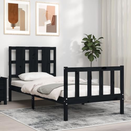 CIADAZ mit Kopfteil Schwarz 90x190 cm, Bettrahmen, Betten, Bed Frame, Schlafzimmerbett, Gästebett, Massivholzbett 3192200