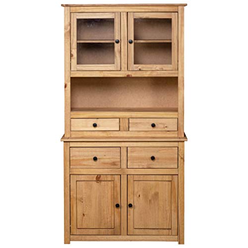 Tidyard Küchenschrank Holz Buffetschrank Highboard Geschirrschrank Esszimmerschrank Sideboard Vitrinenschrank Schrank Vintage, 93×40,5×180 cm Kiefer Massivholz