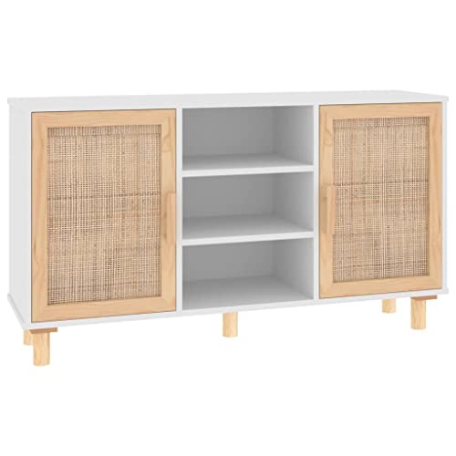 vidaXL Sideboard Schrank Anrichte Beistellschrank Kommode Mehrzweckschrank Standschrank Weiß 105x30x60cm Massivholz Kiefer Natur-Rattan