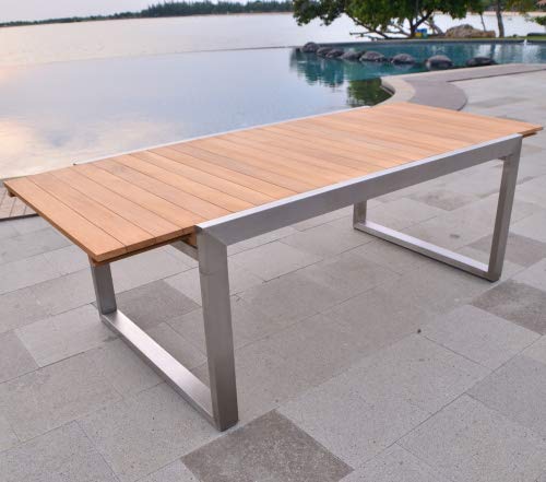 Esstisch ausziehbar Aviolo Edelstahl Teak Massivholz Tischplatte 180-240 x 100 cm