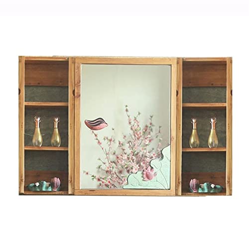 Badezimmer-Spiegelschrank im chinesischen Stil, Massivholz-Badezimmer, Badezimmer-Spiegelschrank , Wandspiegel mit Regal