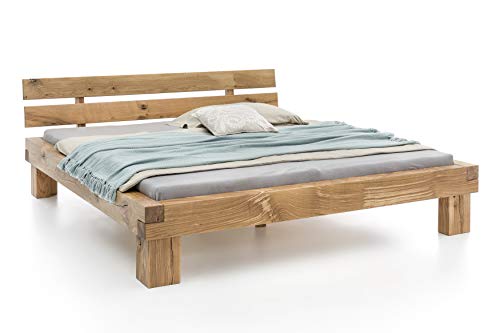 WOODLIVE DESIGN BY NATURE Massivholzbett Balkenbett Doppelbett in Wildeiche Vollmassiv (140x200)