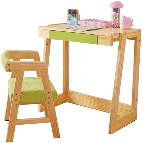 OLOTU Set aus anhebbarem Kinderschreibtisch und Stuhl, Arbeitsschreibtisch aus Massivholz mit Schublade, ergonomischer Stuhl mit Rückenlehne und Armlehnen