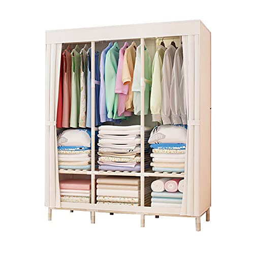 WIQUYBML Offener Kleiderschrank, einfacher Kleiderschrank-Organizer aus Massivholz, stabil, Oxford-Stoff, Kleiderschrankstange, stabil, robust, 126 x 170 x 45 cm (Größe: 126 x 170 x 45 cm,