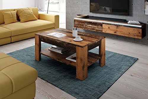 Furnix Couchtisch Alyx Moderner Beistelltisch für Wohnzimmer - Wohnzimmertisch mit zusätzlicher Ablage, Universal Sofatisch, Kommode Alyx Tisch 100 x 52 x 45cm (oldwood)