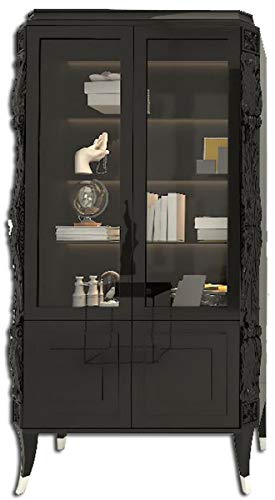 Casa Padrino Luxus Art Deco Vitrine Schwarz/Silber - Handgefertigter Massivholz Vitrinenschrank - Art Deco Wohnzimmer Möbel