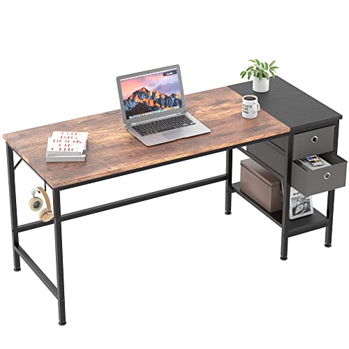 Pc Tisch, Computertisch mit 2 Schubladen, Schreibtisch Bürotisch Schreibtisch Holz, Arbeitstisch Büromöbel fürs Büro, Wohnzimmer, 140 x 75 x 60cm