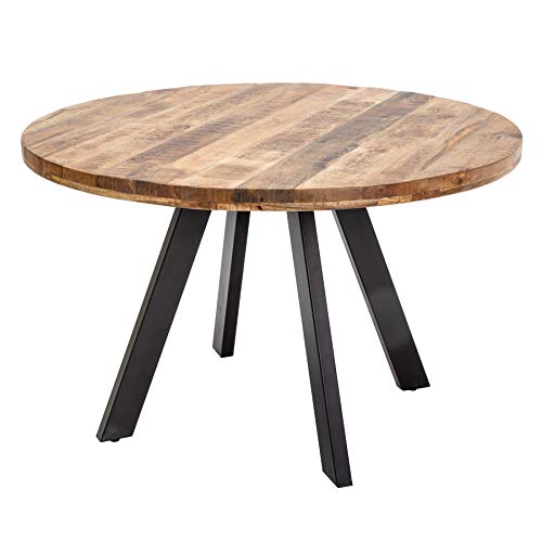 Invicta Interior Massiver Esstisch Iron Craft 120cm rund Natur Mangoholz Tisch Bistrotisch Küchentisch Holztisch