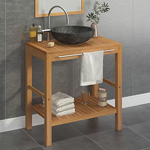 Waschtisch Massivholz Teak Marmor Waschbecken Badtisch Regal Aufsatzwaschbecken Badmöbel Unterschrank Badschrank für Badezimmer Waschraum