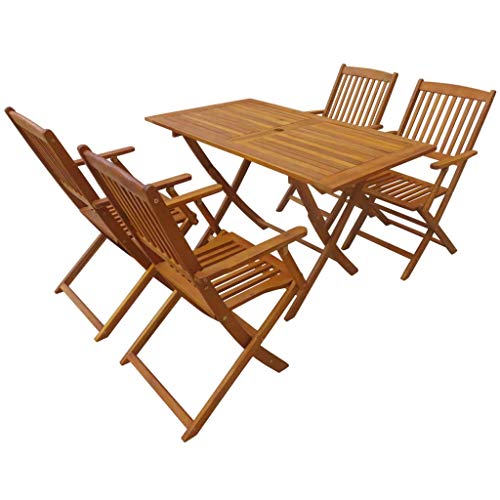 Gecheer 5-TLG. Garten Essgruppe Holz, Garten Essgruppe 4 Personen Gartenmöbel Set Klappbar Gartentisch mit Stuehlen Gartengruppe Sitzgarnitur Gartengarnitur für Garten Terrasse Massivholz Akazie