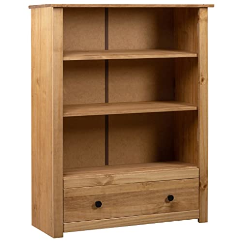 vidaXL Massivholz Panama-Kiefer Bücherregal mit 3 Stufen 1 Schublade Bücherschrank Regal Holzregal Standregal Aktenregal 80x35x110cm