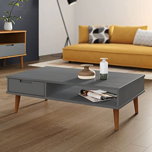 LAPOOH Couchtisch MOLDE Grau 100x55x31 cm Massivholz Kiefer, Living Room Table, Wohnzimmertisch, Beistelltisch, Side Table & End Table, Coffee Table