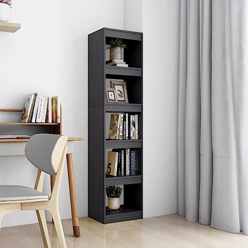 UTSRABFA Bücherregal Vitrinenschrank Lagerregal Bookshelf Flurschrank Bücherregal/Raumteiler Grau 40x30x167,5 cm Massivholz Kiefer Geeignet für Küche, Speisekammer, Diele, Balkon