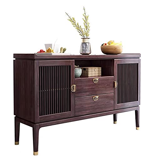 QINJIE Modernes Sideboard, Massivholz-Küchen-Buffet -Schrank, mit 2 Schubladen und 2 Türen, für Wohnzimmer-Esszimmer-Küc he