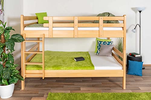 Etagenbett 140 x 200 cm für Erwachsene  Easy Premium Line  K24, Kopf- und Fußteil gerade, Buche Massivholz Natur lackiert, teilbar