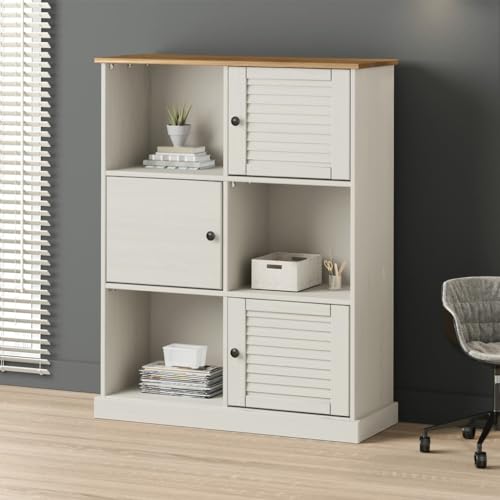 QZZCED Dekoratives Regal Wohnzimmerregal Bücherschrank Büro-Bücherregal Bücherregal VIGO Weiß 90x35x114.5 cm Massivholz Kiefer für Wohnzimmer, Schlafzimmer, Büro