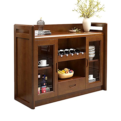 QINJIE Modernes Buffet-Sideboard aus Massivholz, Küchen-Buffet-Unterschra nk, mit 2 Vitrinen und 1 Schublade für Wohnzimmer, Schlafzimmer und Flur