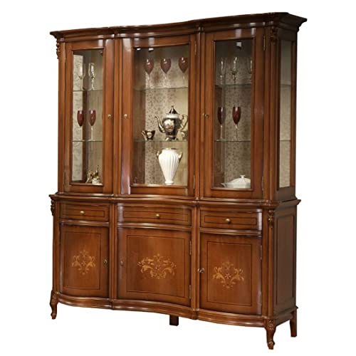 SIMEX Furniture - Firenze Collection - Buffet - 3-türige Vitrine - Massivholz - Möbel aus Buchenholz, naturbraun - Wohnzimmer