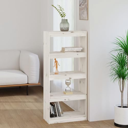 UTSRABFA Bücherregal Wohnzimmer Regal DVD Regal Schallplatten RegalBücherregal Raumteiler Weiß 60x30x135,5 cm Massivholz Kiefer Geeignet für Küche, Speisekammer, Diele, Balkon