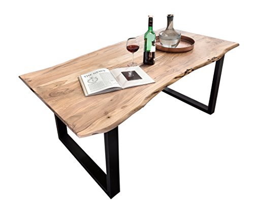 SAM® Stilvoller Esszimmertisch Quentin 160x90 cm aus Akazie-Holz, Tisch mit schwarz lackierten Beinen, Baum-Tisch mit naturbelassener Optik