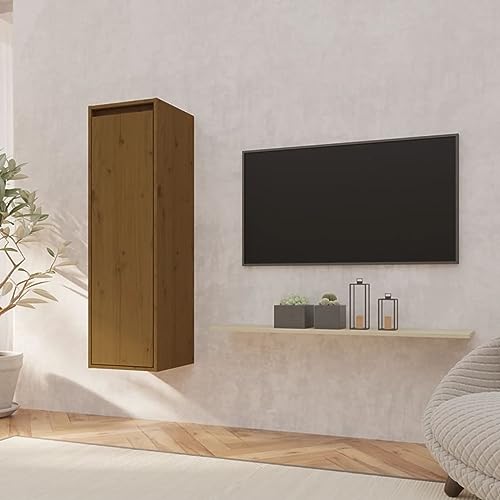 ZEYUAN Wandschrank, TV Sideboard, Medienkonsolesideboard, Lowboard Schwebend, Schrankhalterungen Wand, Honigbraun 30x30x100 cm Massivholz Kiefer