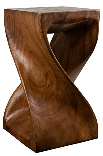 Handelsturm Gedrehter Hocker 50 x 28 x 28 cm, Sitz Blumenständer Tisch massiv Holz Design, Beistelltisch braun