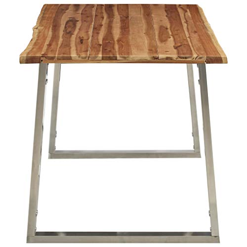 Festnight Esstisch 160×80×75 cm Akazie Massivholz und Edelstahl Küchentisch Holztisch Speisetisch Esszimmertisch