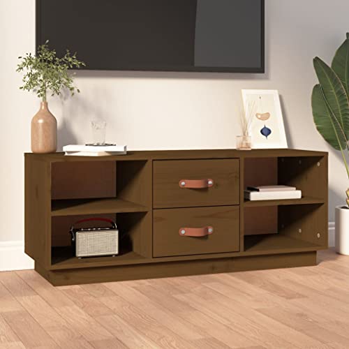 Youuihom TV-Schrank Sideboard Dekoratives Kabinett Eingangsschrank Konsole Honigbraun 100x34x40 cm Massivholz Kiefer Geeignet für Wohnungen, Wohnzimmer, Eingangshallen